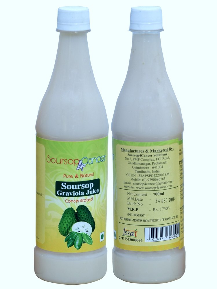 Soursop4Cancer Soursop Fruit Juice Ramphal Graviola Lakshmanphal Mulluseeth, Packaging: Bottle, 700 ml