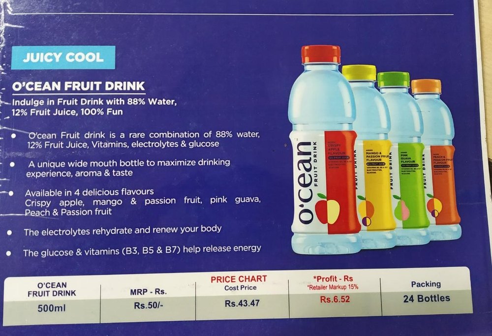 Yellow Bottle OCEAN FRUIT DRINK, Packaging Size: 500 ml