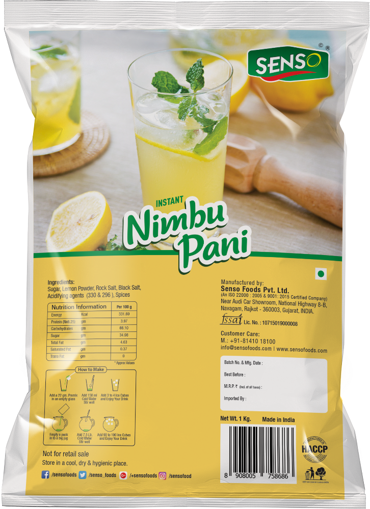 Instant Nimbu Pani, Packaging Type: BAG, Packaging Size: 16 X 1 KG= 1 Master Carton