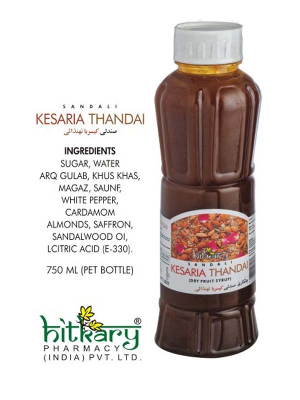 Hitkary sandali kesaria thandai dry fruit syrup, Pack Size: 750ml