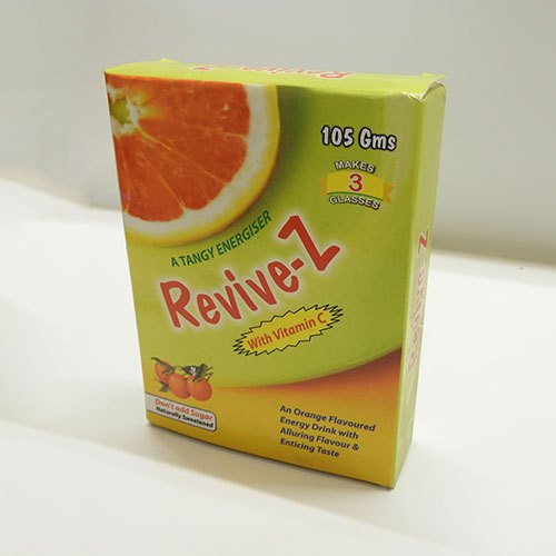 Revive-Z Tangy Energiser Orange Flavoured Energy Drink, Packaging Size: 105 gm (make 3 glasses), Packaging Type: Box