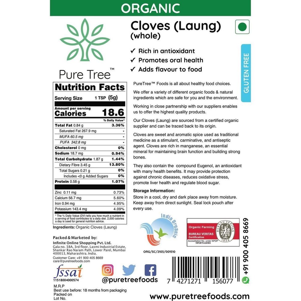 Pure Tree Organic Cloves Whole Laung 50 Grms