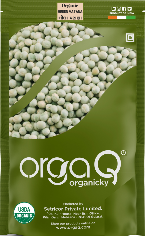 Organic Dry Green Vatana / Matar Beans / Green Peas - 500 Grams, Pouch