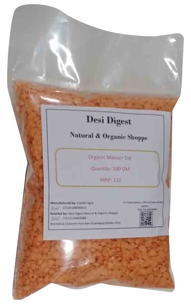 Desi Digest Indian Organic Masoor Dal, High in Protein, Packaging Size: 500 G