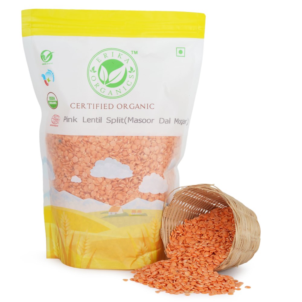 Erika Organics Masoor Dal Mogar Pink Lentil Split, Organic, Packaging Size: 500 Gm