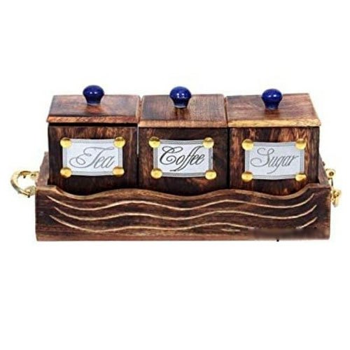 Brown Junglewood Wooden Three Container Set, For Home, Size: 26 X 10 X 12 Centimeters img