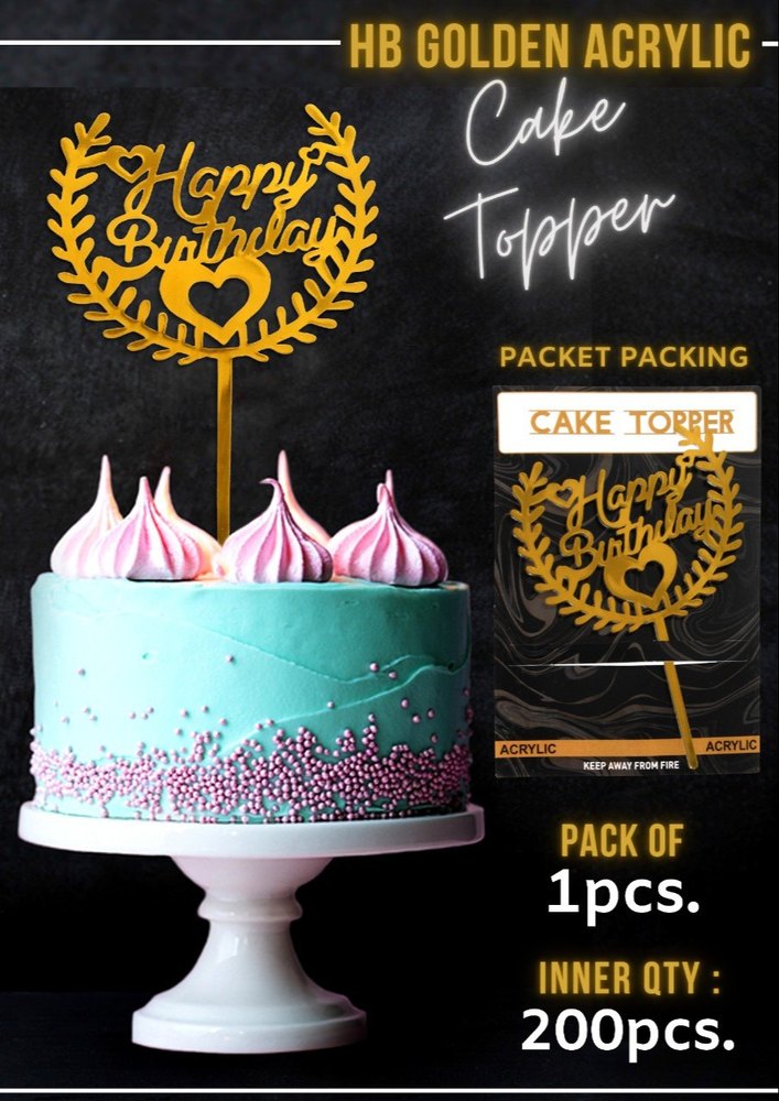 Plastic Gold And Black Acrylic Cake Toppers, For Birthday, Anniversary, Packaging Type: Packet