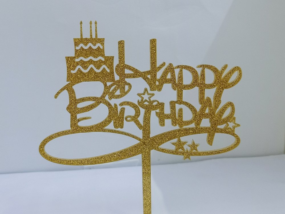 Gold 12pic Pkt Happy Birthday Cake Topper, Packaging Type: Packet