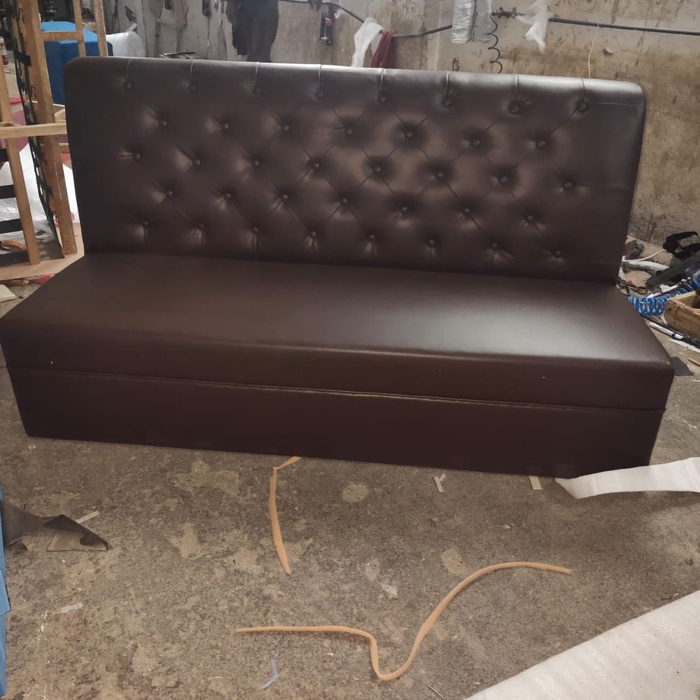 Rexine Modern Dark Brown Restaurant Sofa With Back Culting (3 Seater Sofa), Size: Standard