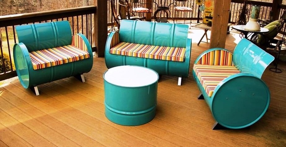 Wood and Plastic Drum 6 Seater Sofa Set