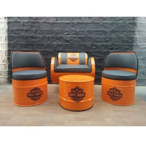 Iron Decorative Drum Sofa Set, leather and febric