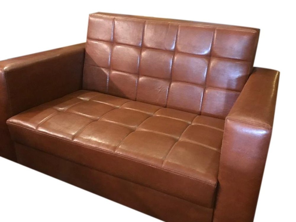 Leather Modern Brown Two Seater Sofa, Living Room