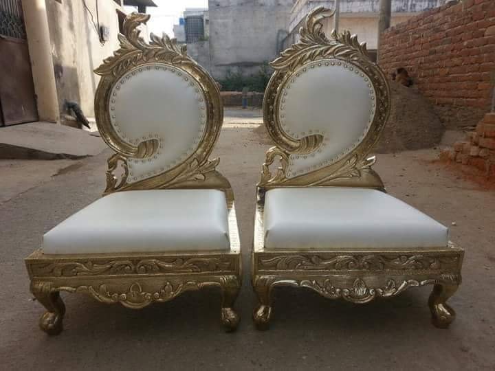 White and Golden Wooden Wedding Mandap Chair