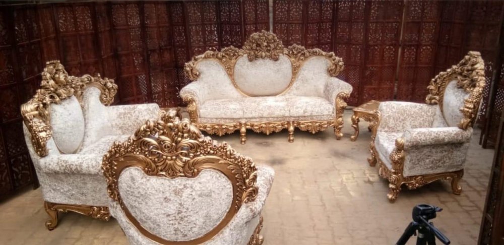 golden antique Wooden Maharaja Sofa Set