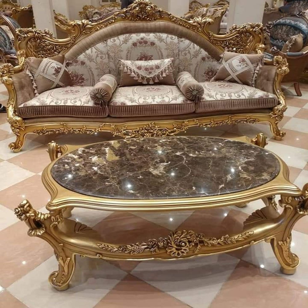 Golden and Grey Wooden Maharaja Sofa Set