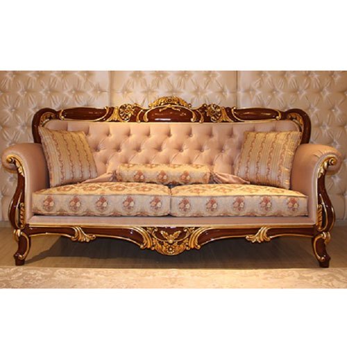 Teak Wood 3 Seater Wooden Maharaja Sofa Set