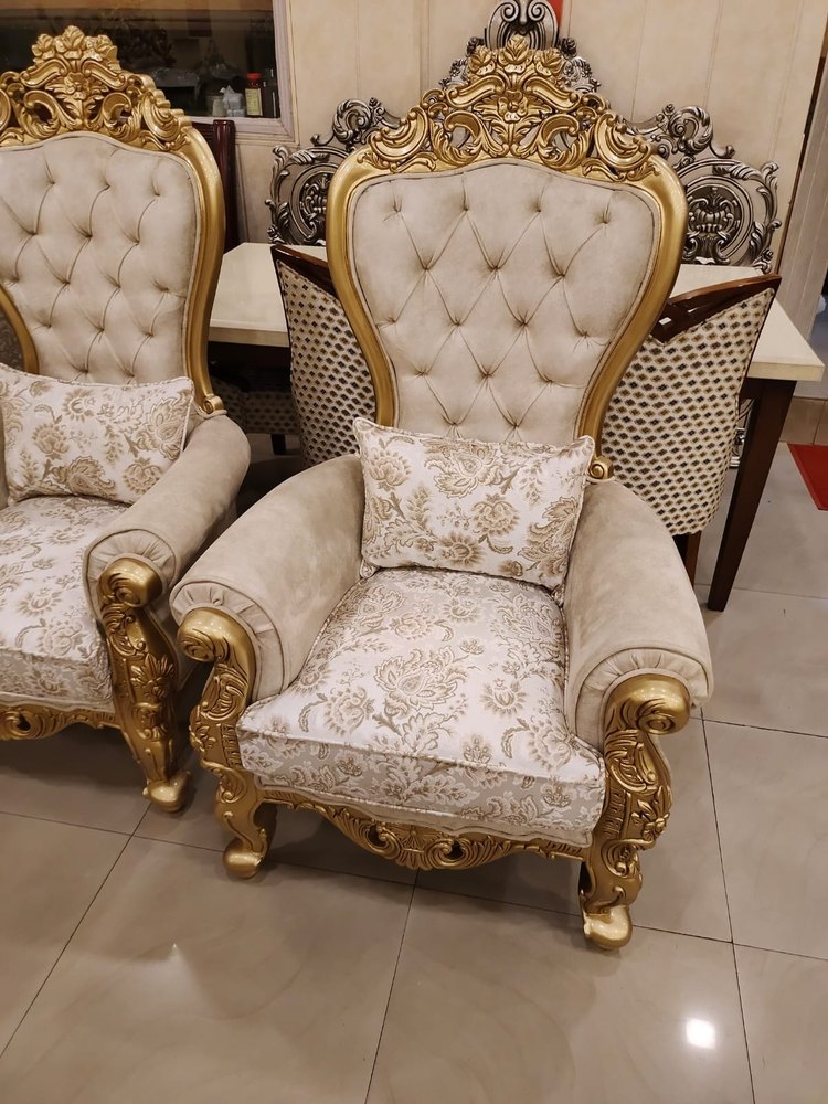 White Wooden Luxury Maharaja Sofa Chair