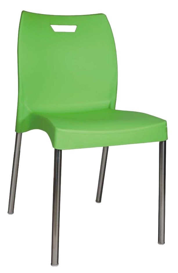 Green Standard Cafe Chair Plastic Upper With Stainless Steel Leg