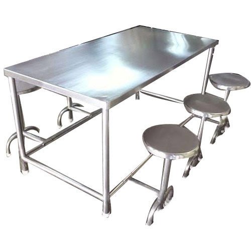 Stainless Steel Silver SS Cafeteria Chairs and Tables, Size: 6 X 3 Feet