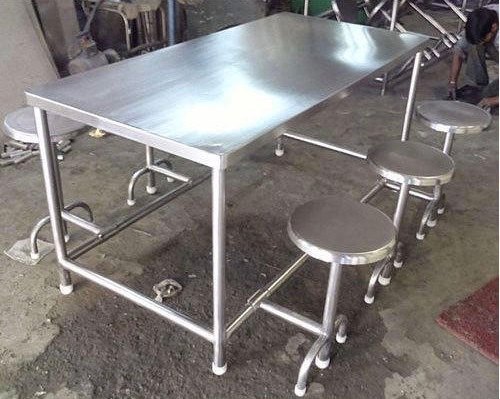 The Lancers Silver Stainless Steel Cafeteria Tables, Seating Capacity: 6, Material Grade: Ss 310