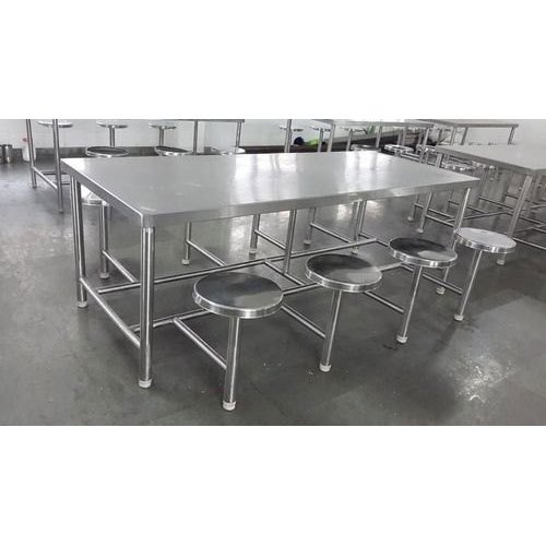 Stainless Steel Silver SS Canteen Dining Table