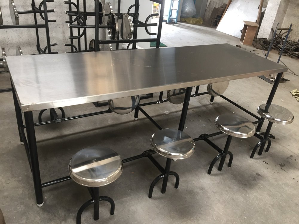 Silver Stainless Steel 8 Seater Canteen Table