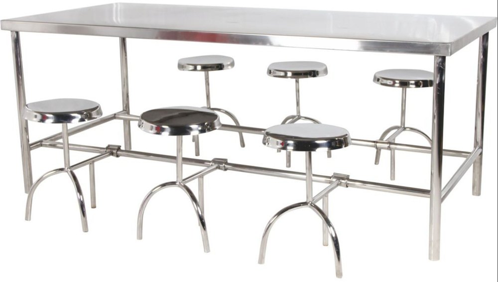 6 Seater Stainless Steel Canteen Table