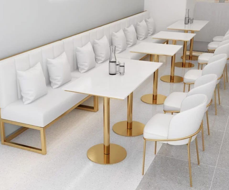 Gold Cafe table and chair with sofas