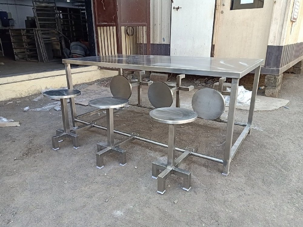 Silver 6 Seater Designer stainless steel canteen table