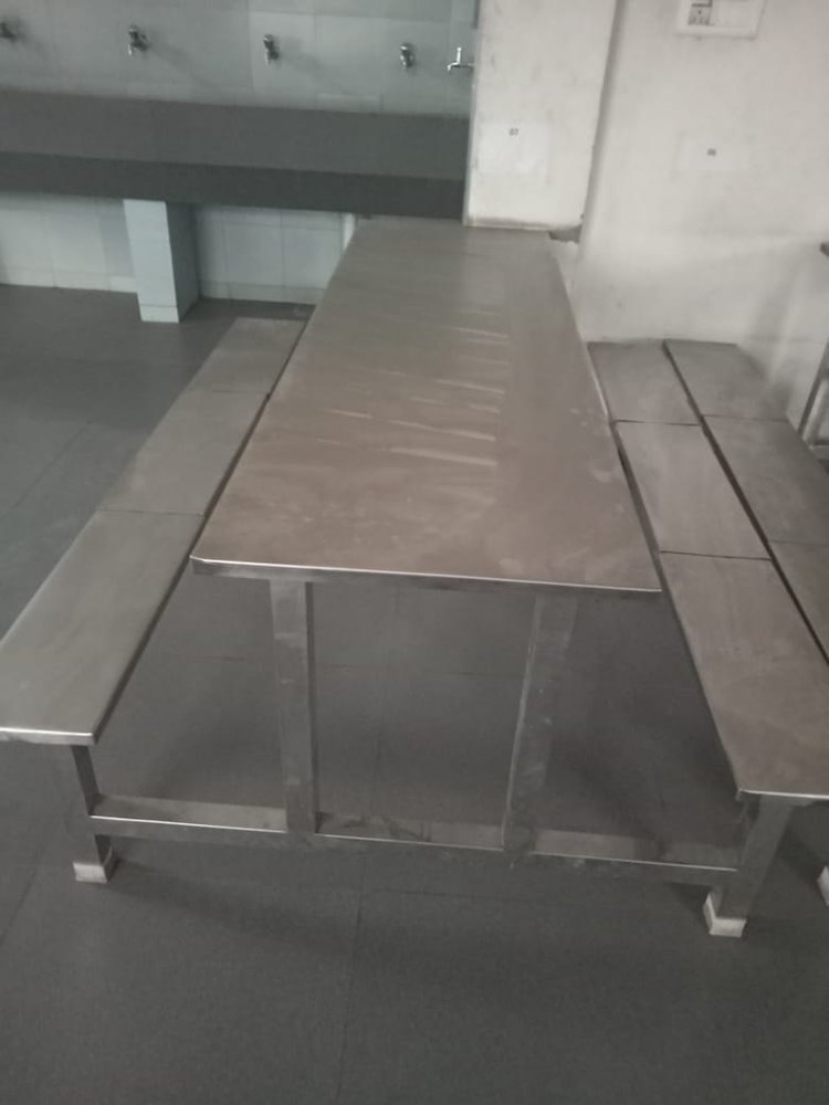 Silver Stainless Steel Canteen Dining Table 6 seater