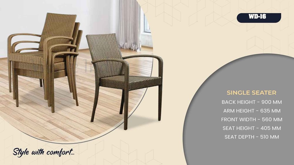 Aluminium Weaved With Wicker Brown WD-16 Stackable Chair, For Home