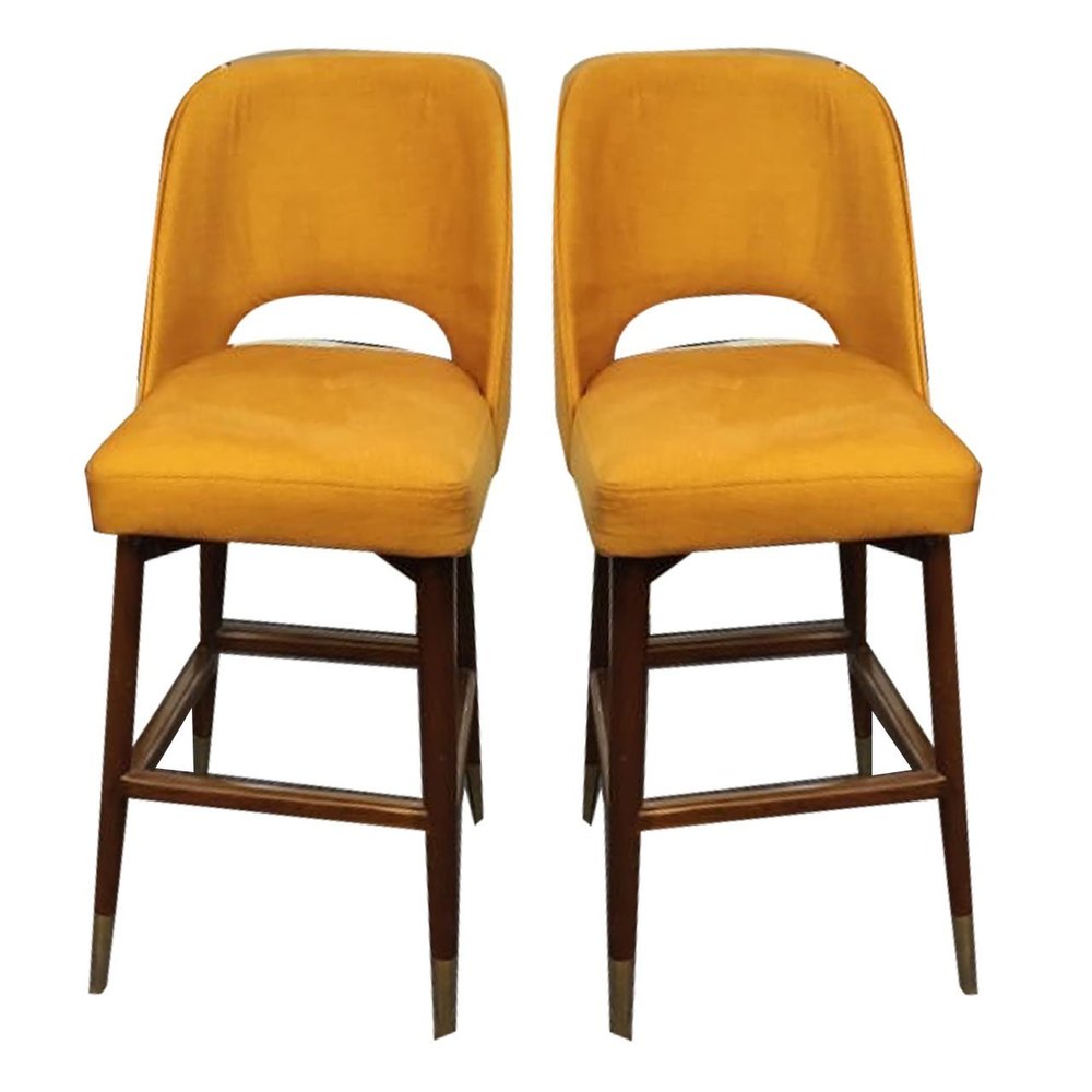 Fabric Yellow Wooden Bar Stool