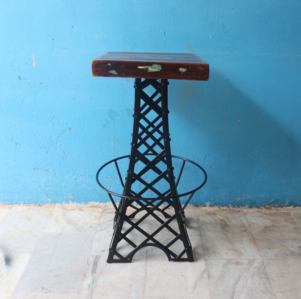 Vintage Industrial Eiffel Tower With Rustic Reclaimed Wooden Seat Bar Furniture Bar Stool