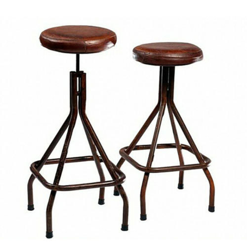 Brown Kernig Krafts Metal Bar Stool With Wood Upholestry Top