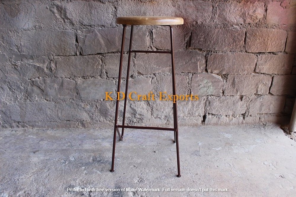 Iron And Wood Round Industrial Bar Stool