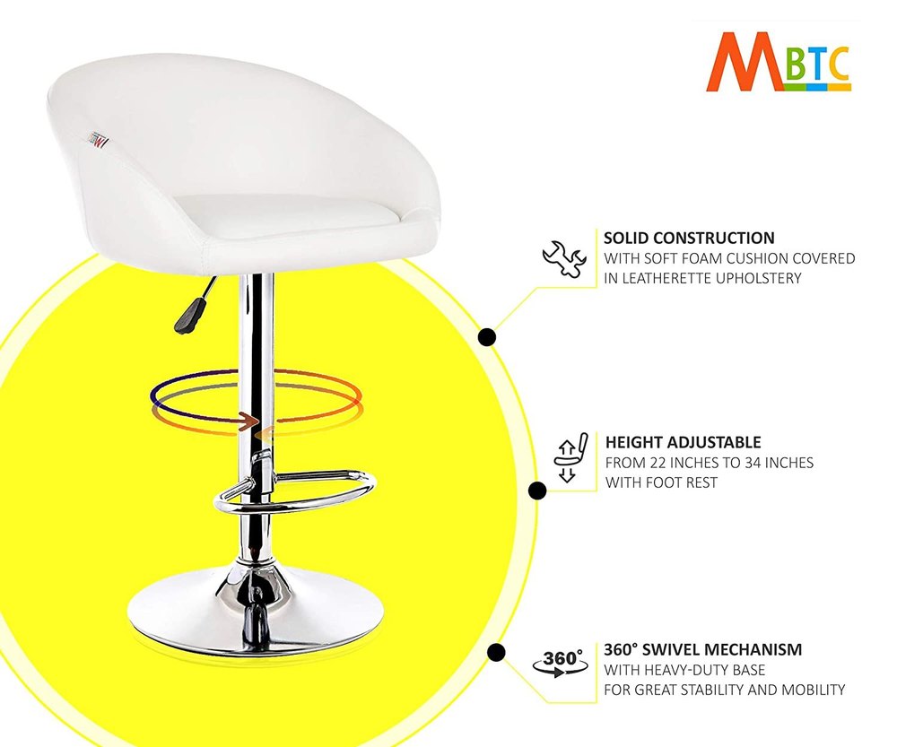 Metal Chrome MBTC Judith Office Bar Stool Chair In White