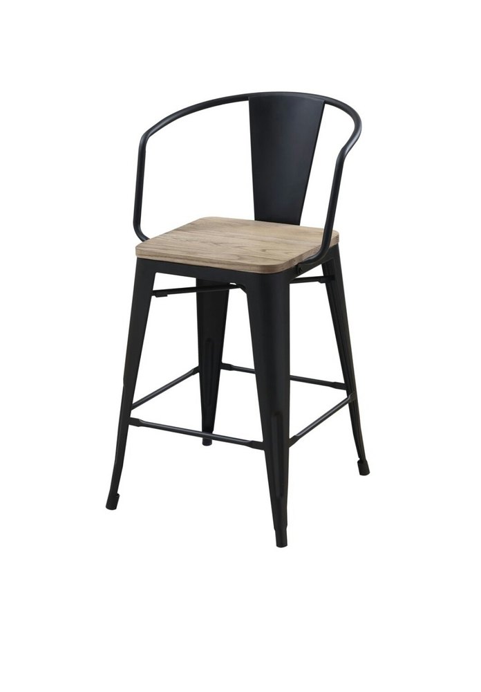 Iron Multicolor Metal Square Bar Chair With Wooden Seat