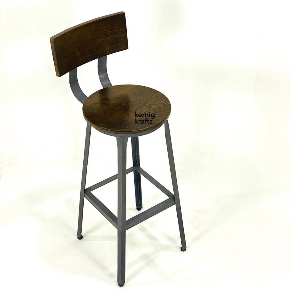 Brown Vintage Industrial Iron And Wooden Bar Chair