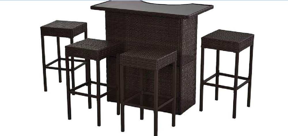 Black Iron Wicker Bar Table With 4 Stools