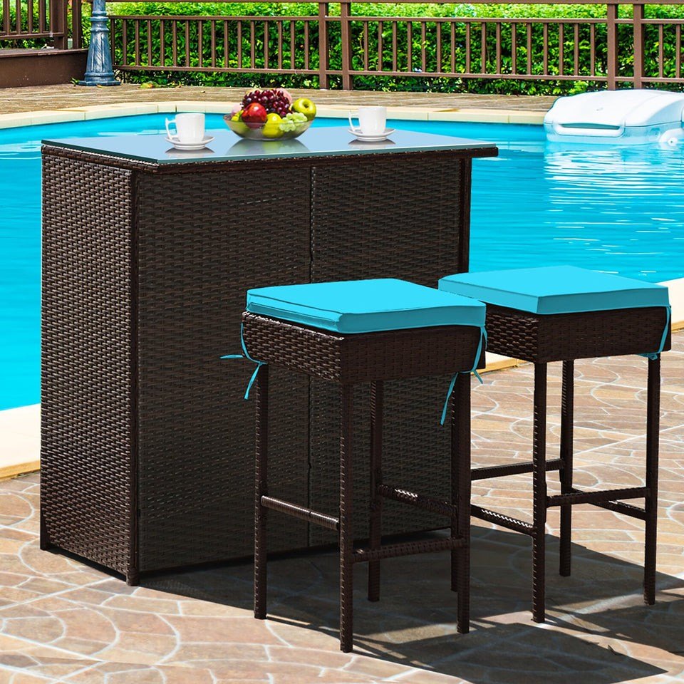 Brown Stainless Steel CWBS -15 Wicker Bar Table Set