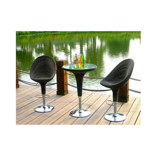 Cane Wicker Stainless Steel Outdoor Wiceker Bar Chair Set with Table