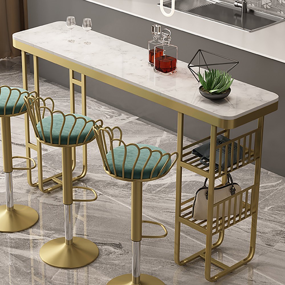 Modern Stainless Steel Gold Brushed Finish Straight Bar Table, Seating Capacity: 4