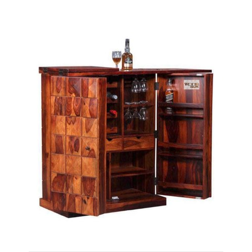 Wooden Brown Solid Sheesham Wood Bar Cabinet