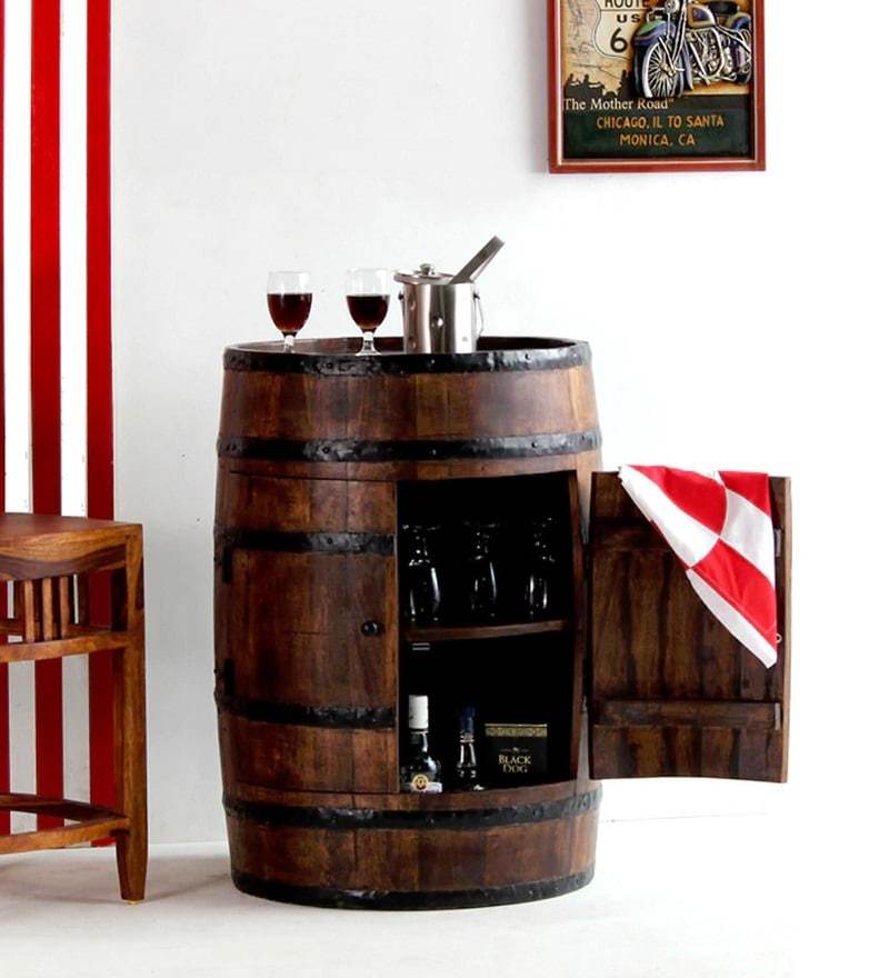 Barrel Shape Wooden Bar Cabinet