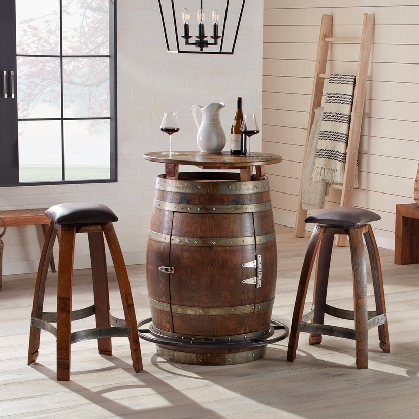 Vintage Oak Barrel Bistro Table Set