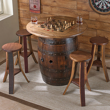 wine barrel bar 36 H X 36 W X 36 D Wishkey Barrel Game Table With Four Stools