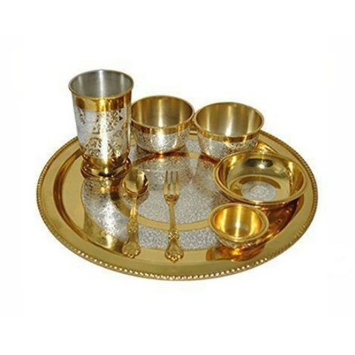 K&T Brass Silver Coated Thali Set
