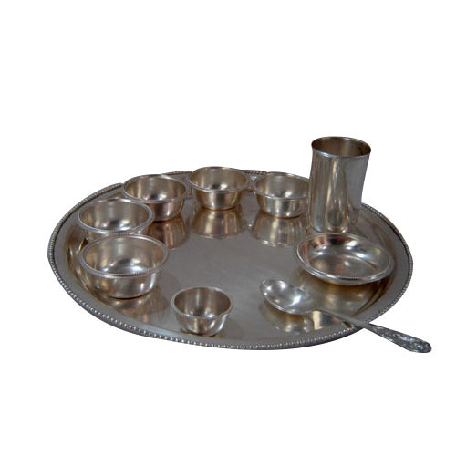 Bhatia Sons brass Silver Plated Round Thali Set