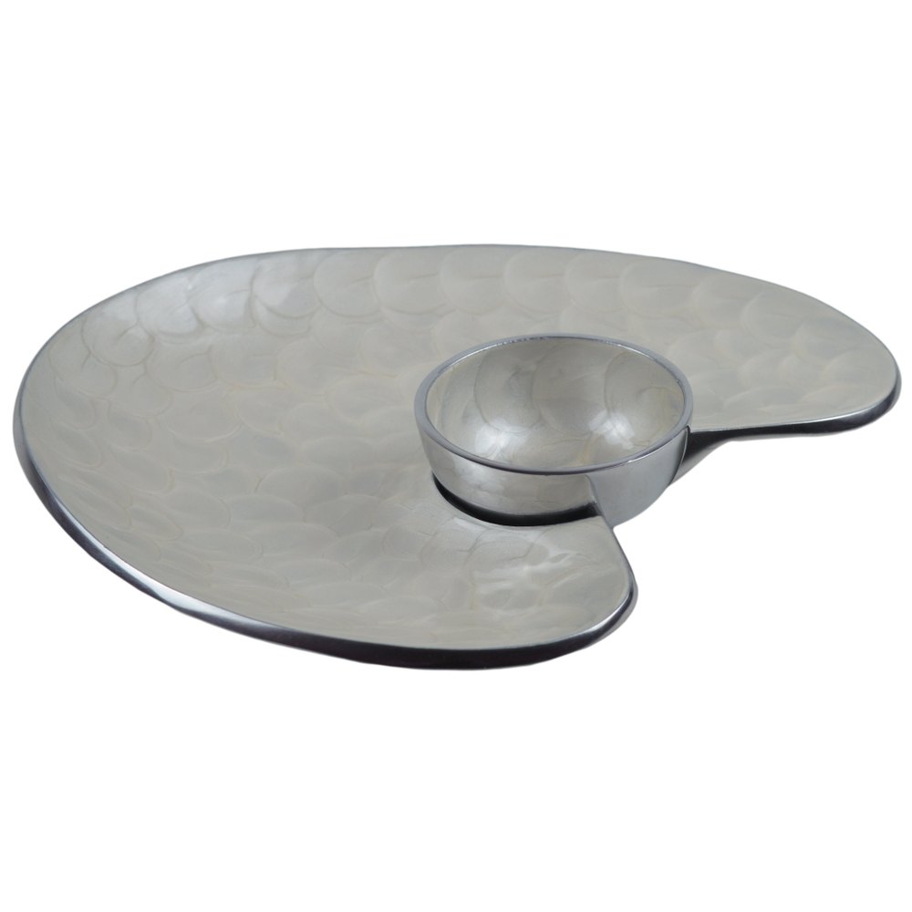 Meena White Aluminium Chipdip Plate with Bowl, Size: Normal