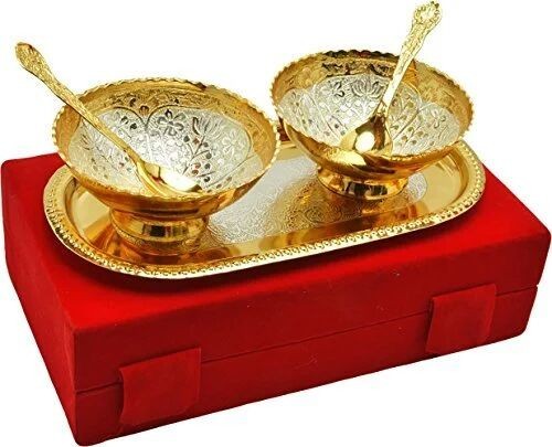 euphoria creation Round Silver German Bowls Set With Tray